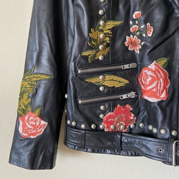 Lpa Leather Black Jacket Floral Embroidered 58 Roses Size XS - Picture 15 of 17